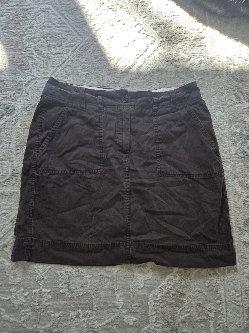 Lands' End Dark Brown Cotton Mini Skirt with Front Patch Pockets